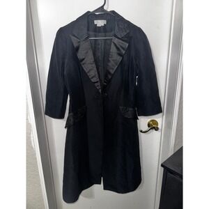 Kay Unger New York Black Cotton Blend Party Coat Silk Trim Dress Jacket